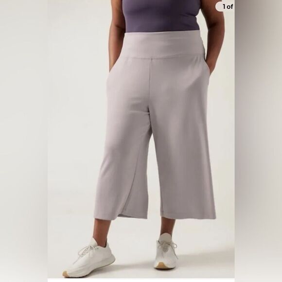 Athleta seasons wide crop pants light grey 1x relaxed casual pants - Picture 1 of 8